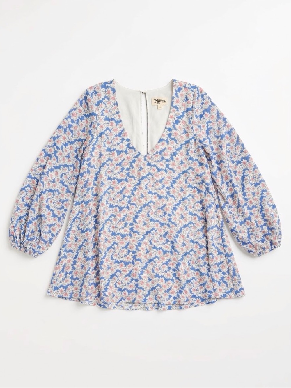 Show Me Your Mumu Floral Tunic Dress Women’s S Blue Long Sleeve Mini Boho Flowy